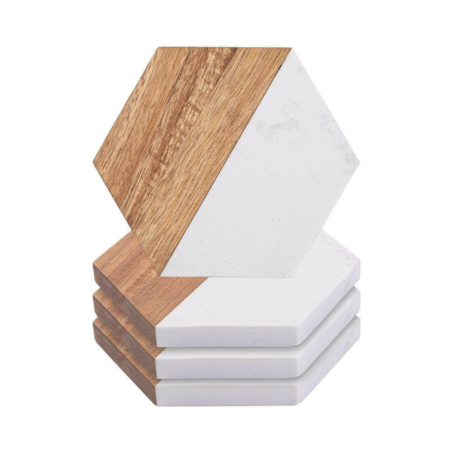 Craft Express 4 Pack Engravable Hexagonal Marble and Wood Coasters – 4" Laser-Ready Blanks Physical Craft Express 