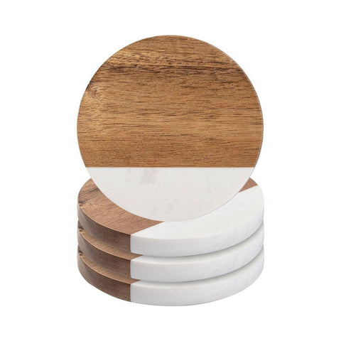 Craft Express 4 Pack Engravable Round Marble and Wood Coasters – 4" | Blanks for Laser Engraving Physical Craft Express 