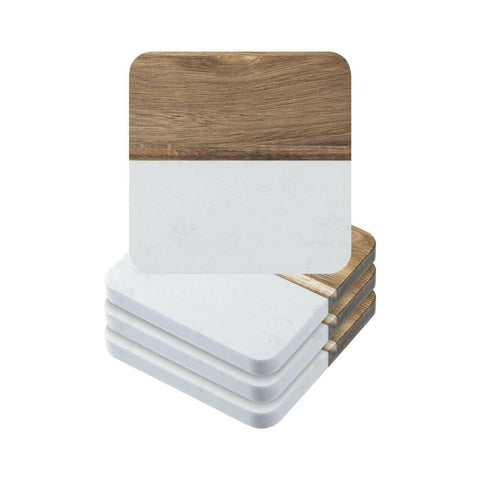 Craft Express 4 Pack Engravable Square Marble and Wood Coasters – 4"x4" | Blanks for Laser Engraving Physical Craft Express 