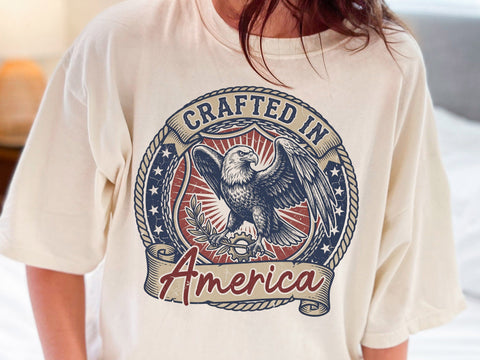 Crafted In America PNG, Patriotic Eagle Vintage Design SVG DesignDestine 