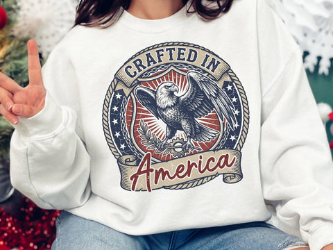 Crafted In America PNG, Patriotic Eagle Vintage Design SVG DesignDestine 