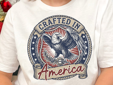 Crafted In America PNG, Patriotic Eagle Vintage Design SVG DesignDestine 