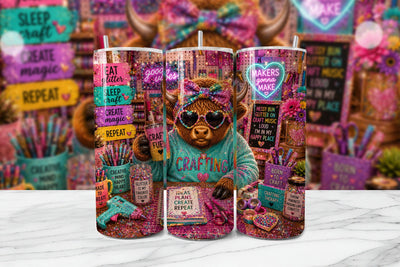 Crafting Highland Cow Tumbler Wrap PNG Sublimation BijouBay 