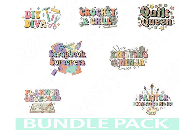 Crafting & Hobby Png Bundle, Funny Crafter Quotes, Crochet Knitting Scrapbook Clipart, Hobby Enthusiast Sublimation Designs, DIY Craft Pngs SVG TiffsCraftyCreations 