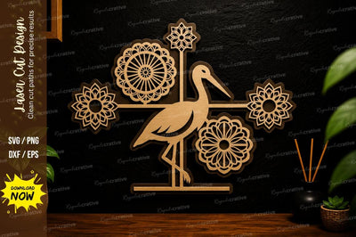 Crane Bird Floral Laser Cut Svg Design SVG Regulrcrative 