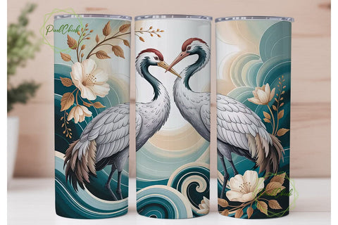 Crane Floral Tumbler Wrap PNG Sublimation PixelChick 