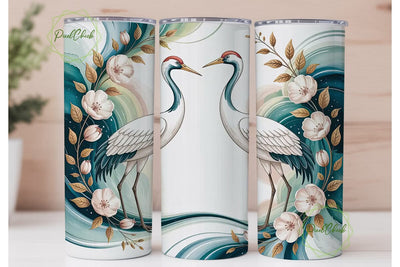 Crane Floral Tumbler Wrap PNG Sublimation PixelChick 