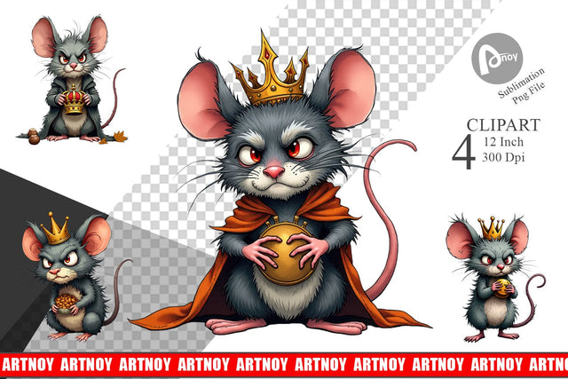 Cranky Mouse King Mayhem Clipart Sublimation artnoy 
