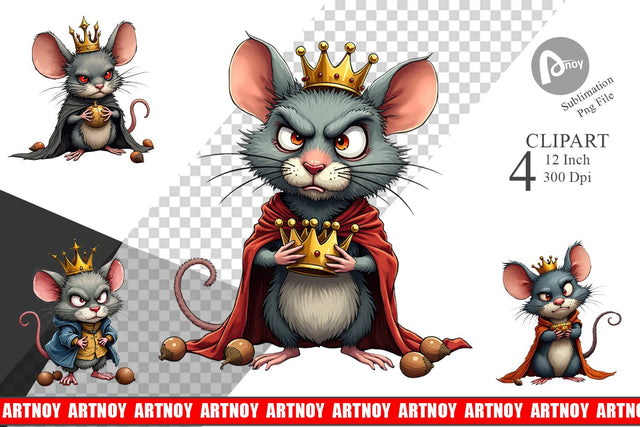Cranky Mouse King Mayhem Clipart Sublimation artnoy 