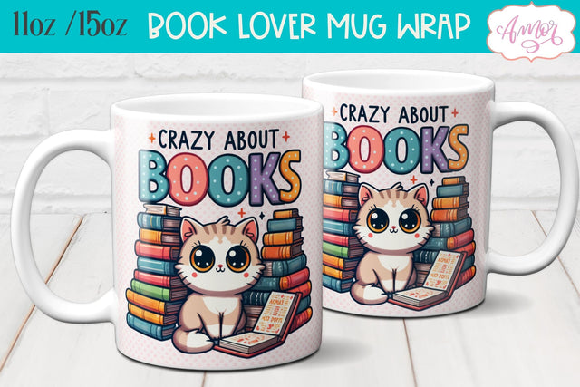 Crazy about books mug wrap sublimation PNG | Book lover mug Sublimation Amorclipart 