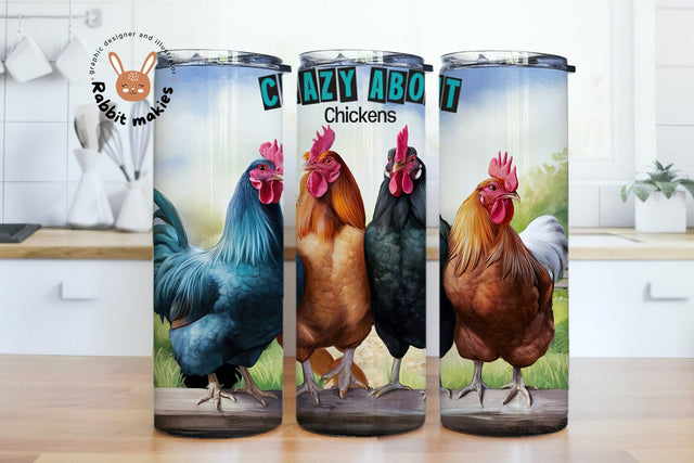 Crazy about Chickens Sublimation Design, 20oz Skinny Tumbler Digital Download PNG, Chicken Tumbler Wrap Sublimation Rabbitmakies 