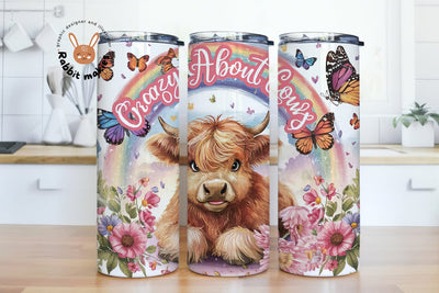 Crazy about Cows Floral Tumbler Wrap 20oz Skinny Sublimation Design, Instant Digital Download PNG Sublimation Rabbitmakies 