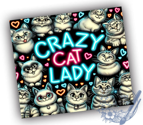 Crazy Cat Lady 20oz Skinny Tumbler, Cat Lovers Tumbler Png, Straight & Tapered Tumbler Wrap, Instant Digital Download Sublimation ToriDesigns 