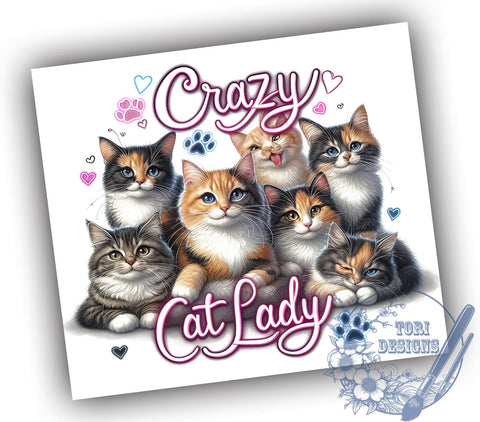 Crazy Cat Lady 20oz Skinny Tumbler, Cat Lovers Tumbler Png, Straight & Tapered Tumbler Wrap, Instant Digital Download Sublimation ToriDesigns 