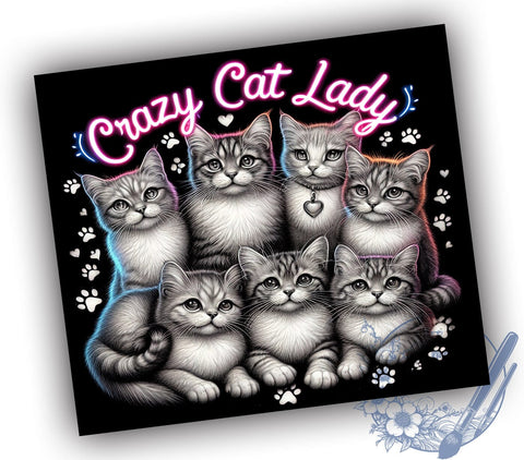 Crazy Cat Lady 20oz Skinny Tumbler, Cat Lovers Tumbler Png, Straight & Tapered Tumbler Wrap, Instant Digital Download Sublimation ToriDesigns 