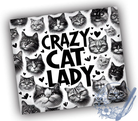 Crazy Cat Lady 20oz Skinny Tumbler, Cat Lovers Tumbler Png, Straight & Tapered Tumbler Wrap, Instant Digital Download Sublimation ToriDesigns 