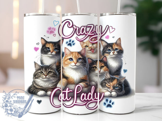 Crazy Cat Lady 20oz Skinny Tumbler, Cat Lovers Tumbler Png, Straight & Tapered Tumbler Wrap, Instant Digital Download Sublimation ToriDesigns 