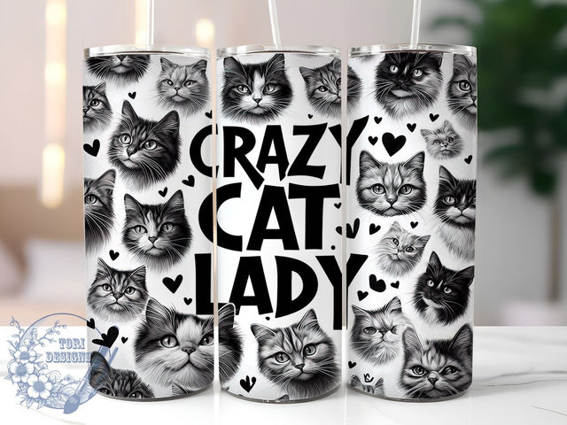 Crazy Cat Lady 20oz Skinny Tumbler, Cat Lovers Tumbler Png, Straight & Tapered Tumbler Wrap, Instant Digital Download Sublimation ToriDesigns 
