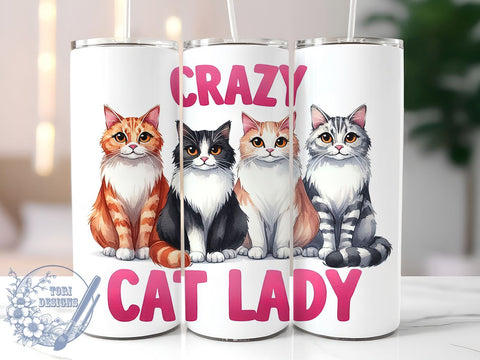 Crazy Cat Lady 20oz Skinny Tumbler, Funny Cat Tumbler Png, Straight & Tapered Tumbler Wrap, Instant Digital Download Sublimation ToriDesigns 