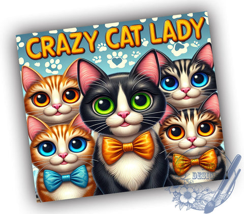 Crazy Cat Lady 20oz Skinny Tumbler, Funny Cat Tumbler Png, Straight & Tapered Tumbler Wrap, Instant Digital Download Sublimation ToriDesigns 