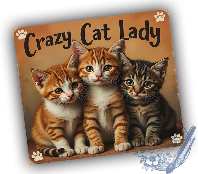 Crazy Cat Lady 20oz Tumbler, Cat Lover Gift, 20oz Tumbler Wrap, Sublimation Design, Feline Art, Cute Cat Decor, Pet Owner Gift Sublimation ToriDesigns 