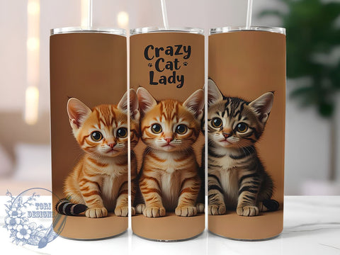 Crazy Cat Lady 20oz Tumbler, Cat Lover Gift, 20oz Tumbler Wrap, Sublimation Design, Feline Art, Cute Cat Decor, Pet Owner Gift Sublimation ToriDesigns 