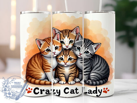 Crazy Cat Lady 20oz Tumbler, Cat Lover Gift, 20oz Tumbler Wrap, Sublimation Design, Feline Art, Cute Cat Decor, Pet Owner Gift Sublimation ToriDesigns 