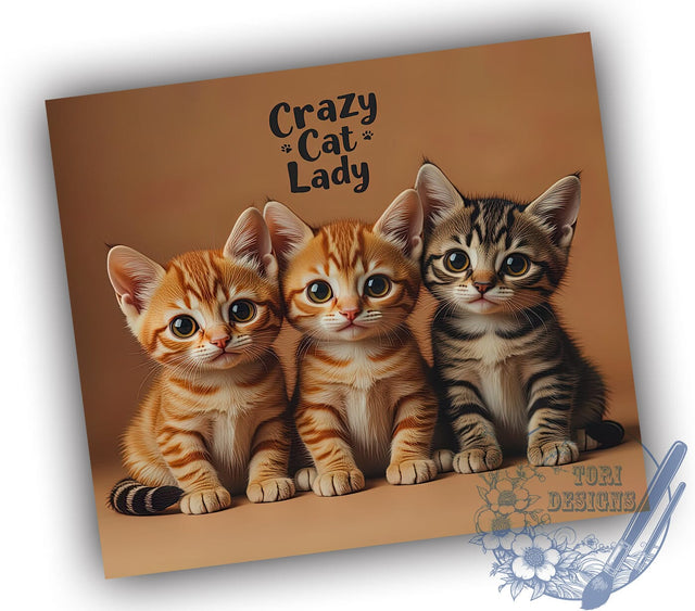 Crazy Cat Lady 20oz Tumbler, Cat Lover Gift, 20oz Tumbler Wrap, Sublimation Design, Feline Art, Cute Cat Decor, Pet Owner Gift Sublimation ToriDesigns 
