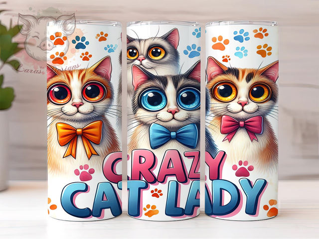 Crazy Cat Lady 20oz Tumbler Png, Straight & Tapered Tumbler Png, Cat Lovers Tumbler Png, Digital Download PNG Sublimation Lara' s Designs 