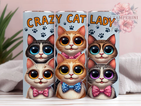 Crazy Cat Lady 20oz Tumbler Wrap PNG, Cat Lovers Tumbler Png, Straight & Tapered Tumbler Wrap, Instant Digital Download Sublimation Li Zamperini 