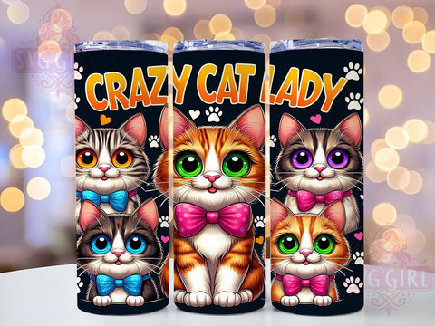 Crazy Cat Lady 20oz Tumbler Wrap Sublimation Design, Straight Tapered Tumbler Wrap, Cat Lovers Tumbler Png, Instant Digital Download Sublimation SvggirlplusArt 