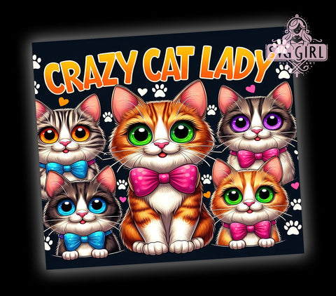 Crazy Cat Lady 20oz Tumbler Wrap Sublimation Design, Straight Tapered Tumbler Wrap, Cat Lovers Tumbler Png, Instant Digital Download Sublimation SvggirlplusArt 