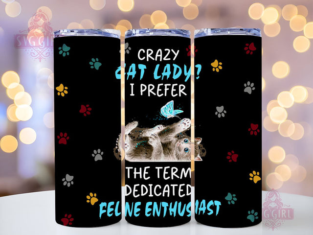 Crazy Cat Lady 20oz Tumbler Wrap Sublimation Design, Straight Tapered Tumbler Wrap, Cat Mom Tumbler Png, Instant Digital Download Sublimation SvggirlplusArt 