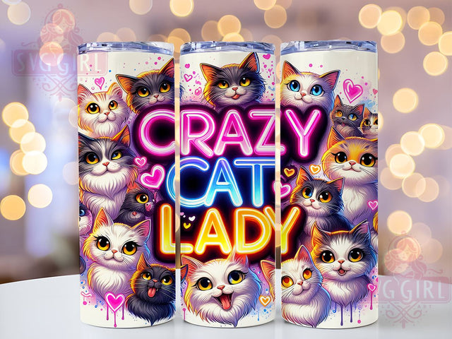 Crazy Cat Lady 20oz Tumbler Wrap Sublimation Design, Straight Tapered Tumbler Wrap, Funny Cat Tumbler Png, Instant Digital Download Sublimation SvggirlplusArt 