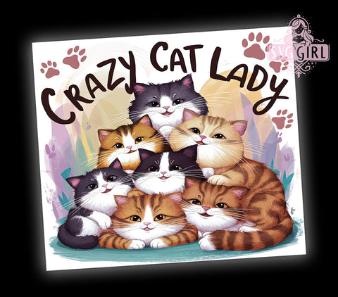 Crazy Cat Lady 20oz Tumbler Wrap Sublimation Design, Straight Tapered Tumbler Wrap, Funny Cat Tumbler Png, Instant Digital Download Sublimation SvggirlplusArt 