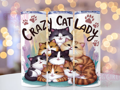 Crazy Cat Lady 20oz Tumbler Wrap Sublimation Design, Straight Tapered Tumbler Wrap, Funny Cat Tumbler Png, Instant Digital Download Sublimation SvggirlplusArt 