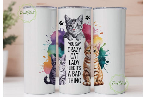 Crazy Cat Lady 20oz Tumbler Wrap Sublimation PixelChick 