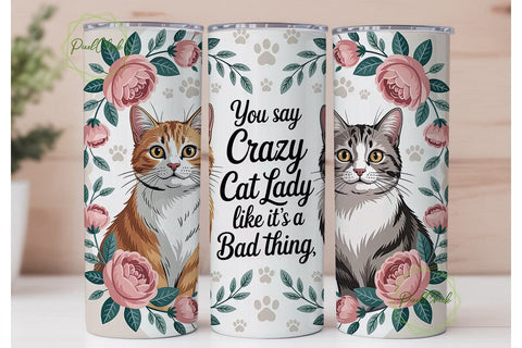 Crazy Cat Lady 20oz Tumbler Wrap Sublimation PixelChick 