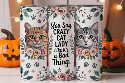 Crazy Cat Lady 20oz Tumbler Wrap Sublimation PixelChick 