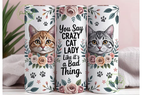 Crazy Cat Lady 20oz Tumbler Wrap Sublimation PixelChick 