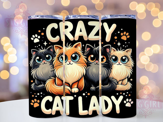 Crazy Cat Lady Funny Tumbler, Funny Cat Tumbler, 20oz Cat Wrap, Cat Lover Gift, Cute Kitty Tumbler, Seamless Sublimation Wrap, Quirky Pet Design Sublimation SvggirlplusArt 
