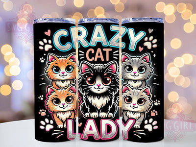 Crazy Cat Lady Funny Tumbler, Funny Cat Tumbler, 20oz Cat Wrap, Cat Lover Gift, Cute Kitty Tumbler, Seamless Sublimation Wrap, Quirky Pet Design Sublimation SvggirlplusArt 