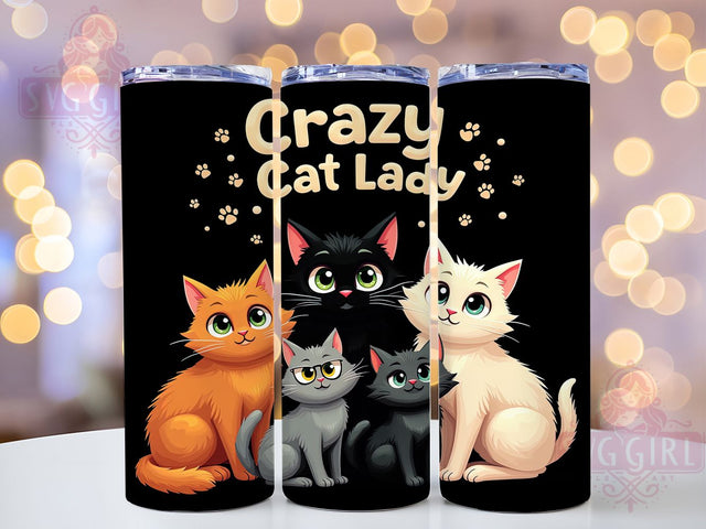 Crazy Cat Lady Funny Tumbler, Funny Cat Tumbler, 20oz Cat Wrap, Cat Lover Gift, Cute Kitty Tumbler, Seamless Sublimation Wrap, Quirky Pet Design Sublimation SvggirlplusArt 