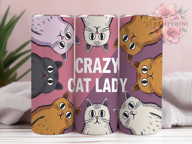 Crazy Cat Lady Pet Lover 20oz Tumbler, Crazy Cat Lady, Cat Lover Tumbler, Funny Tumbler, Pet Lover Tumbler, 20oz Sublimation Wrap, Cat Mom Tumbler Sublimation Li Zamperini 