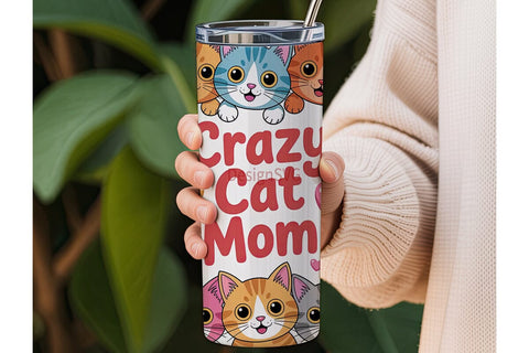 Crazy Cat Mom 20oz Tumbler Wrap Sublimation DesignSVG 