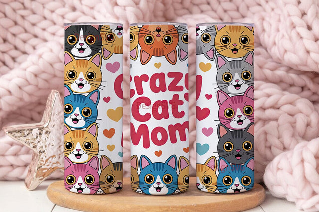 Crazy Cat Mom 20oz Tumbler Wrap Sublimation DesignSVG 