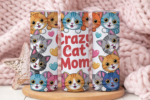 Crazy Cat Mom 20oz Tumbler Wrap Sublimation DesignSVG 