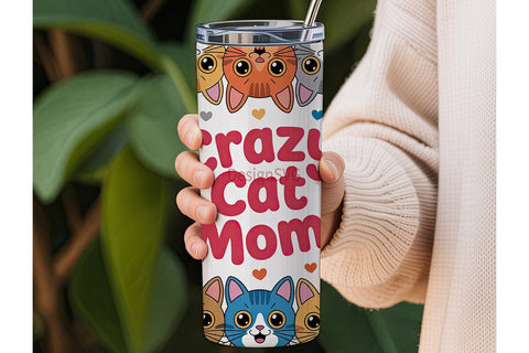 Crazy Cat Mom 20oz Tumbler Wrap Sublimation DesignSVG 