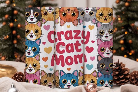 Crazy Cat Mom 20oz Tumbler Wrap Sublimation DesignSVG 
