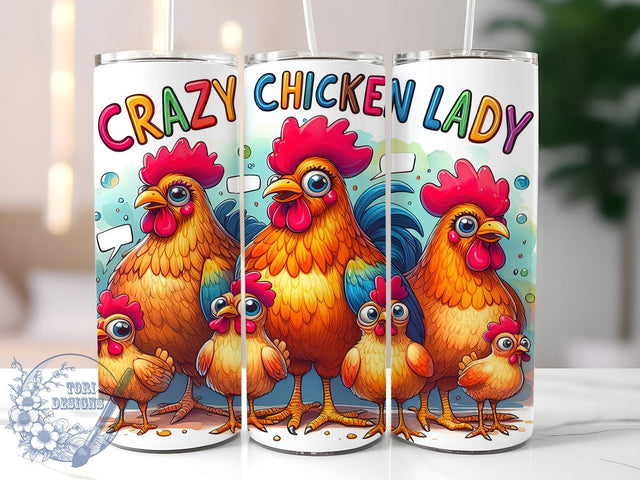 Crazy Chicken Lady 20oz Skinny Tumbler, Funny Chicken Tumbler Png, Straight & Tapered Tumbler Wrap, Instant Digital Download Sublimation ToriDesigns 